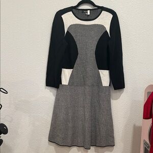 Nine West Black, Gray & Cream Long Sleeve Colorblock Dress